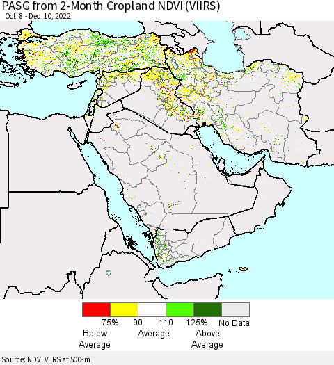 Middle East and Turkey PASG from 2-Month Cropland NDVI (VIIRS) Thematic Map For 12/1/2022 - 12/10/2022