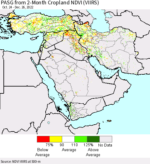 Middle East and Turkey PASG from 2-Month Cropland NDVI (VIIRS) Thematic Map For 12/19/2022 - 12/26/2022
