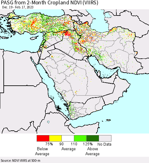 Middle East and Turkey PASG from 2-Month Cropland NDVI (VIIRS) Thematic Map For 2/10/2023 - 2/17/2023