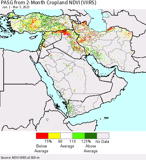 Middle East and Turkey PASG from 2-Month Cropland NDVI (VIIRS) Thematic Map For 2/26/2023 - 3/5/2023