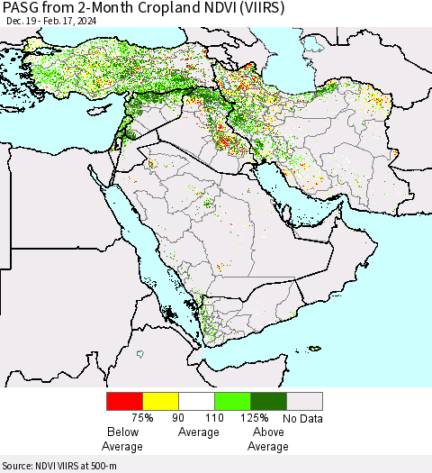 Middle East and Turkey PASG from 2-Month Cropland NDVI (VIIRS) Thematic Map For 2/10/2024 - 2/17/2024