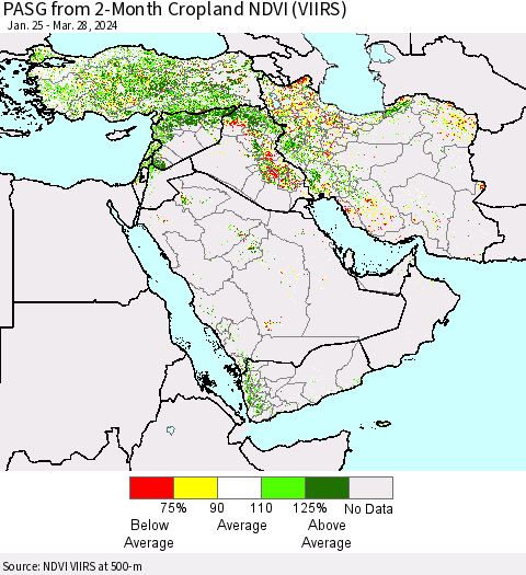 Middle East and Turkey PASG from 2-Month Cropland NDVI (VIIRS) Thematic Map For 3/21/2024 - 3/28/2024