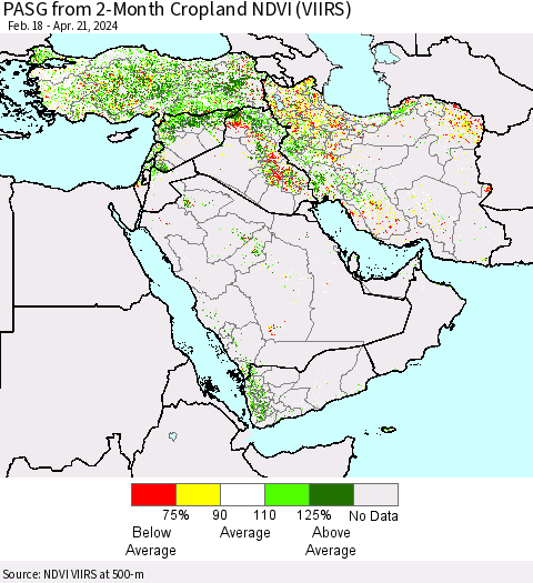 Middle East and Turkey PASG from 2-Month Cropland NDVI (VIIRS) Thematic Map For 4/14/2024 - 4/21/2024
