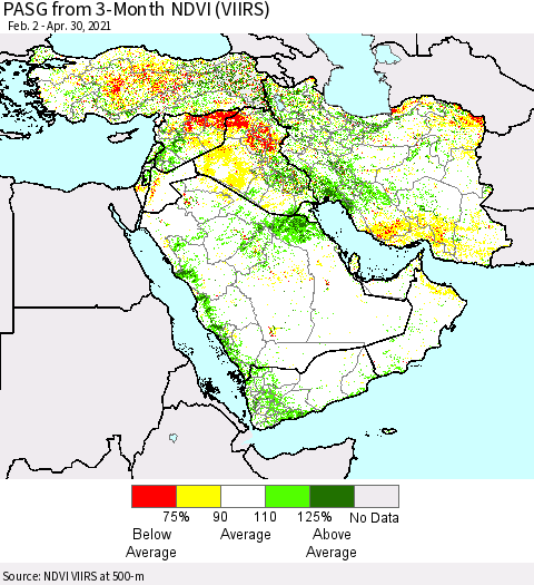 Middle East and Turkey PASG from 3-Month NDVI (VIIRS) Thematic Map For 4/23/2021 - 4/30/2021