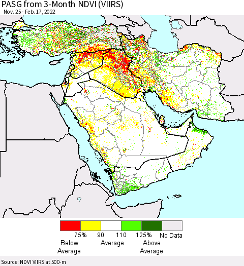 Middle East and Turkey PASG from 3-Month NDVI (VIIRS) Thematic Map For 2/10/2022 - 2/17/2022