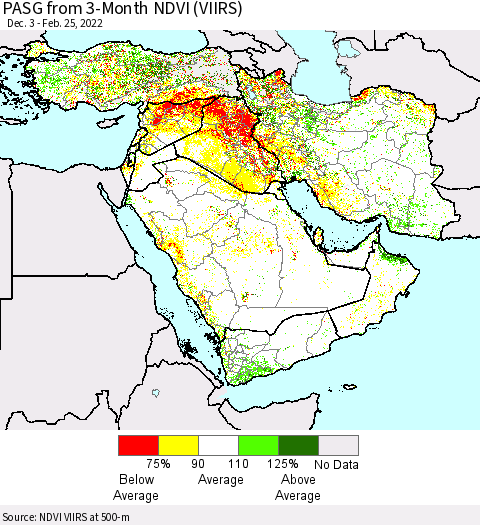 Middle East and Turkey PASG from 3-Month NDVI (VIIRS) Thematic Map For 2/18/2022 - 2/25/2022