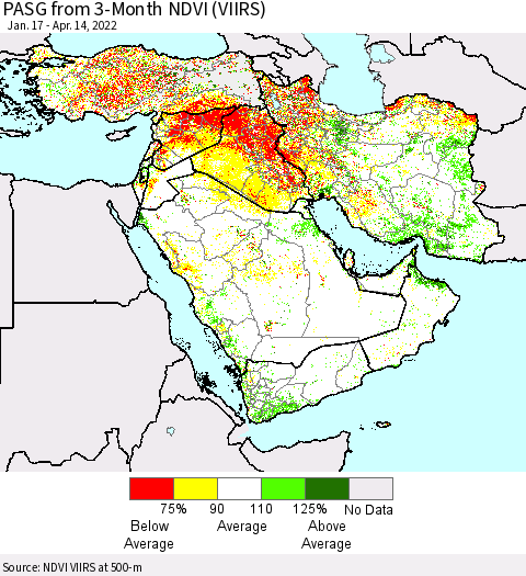 Middle East and Turkey PASG from 3-Month NDVI (VIIRS) Thematic Map For 4/7/2022 - 4/14/2022