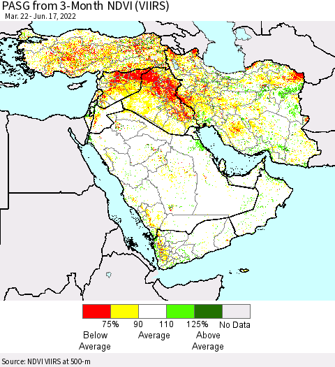 Middle East and Turkey PASG from 3-Month NDVI (VIIRS) Thematic Map For 6/10/2022 - 6/17/2022