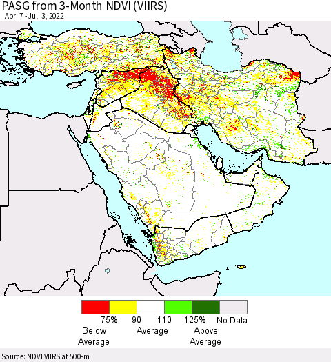 Middle East and Turkey PASG from 3-Month NDVI (VIIRS) Thematic Map For 6/26/2022 - 7/3/2022