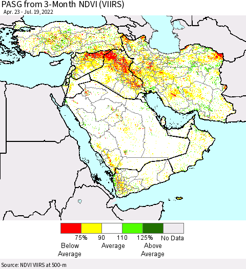 Middle East and Turkey PASG from 3-Month NDVI (VIIRS) Thematic Map For 7/12/2022 - 7/19/2022