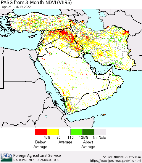 Middle East and Turkey PASG from 3-Month NDVI (VIIRS) Thematic Map For 7/11/2022 - 7/20/2022