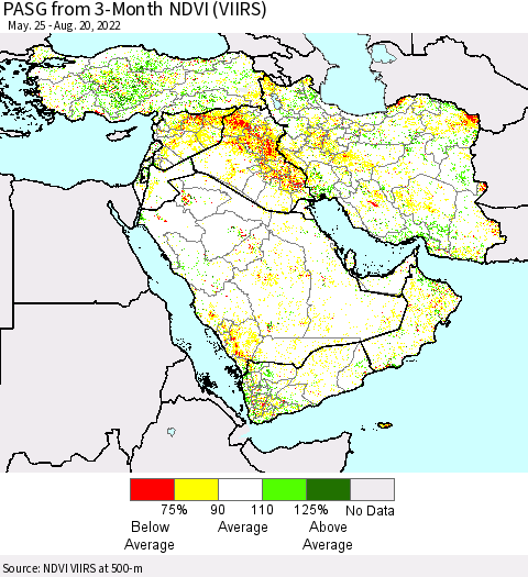 Middle East and Turkey PASG from 3-Month NDVI (VIIRS) Thematic Map For 8/11/2022 - 8/20/2022