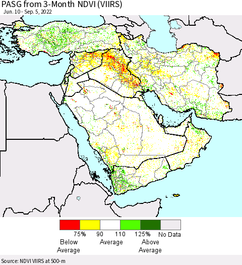 Middle East and Turkey PASG from 3-Month NDVI (VIIRS) Thematic Map For 8/29/2022 - 9/5/2022