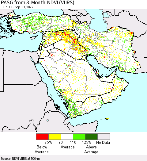Middle East and Turkey PASG from 3-Month NDVI (VIIRS) Thematic Map For 9/6/2022 - 9/13/2022