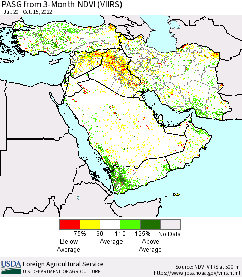 Middle East and Turkey PASG from 3-Month NDVI (VIIRS) Thematic Map For 10/11/2022 - 10/20/2022