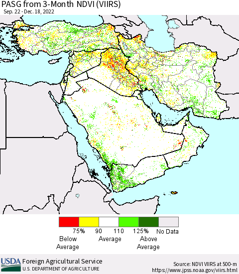 Middle East and Turkey PASG from 3-Month NDVI (VIIRS) Thematic Map For 12/11/2022 - 12/20/2022