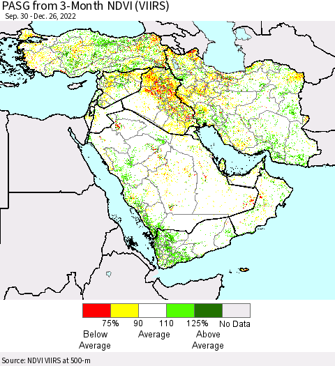 Middle East and Turkey PASG from 3-Month NDVI (VIIRS) Thematic Map For 12/19/2022 - 12/26/2022