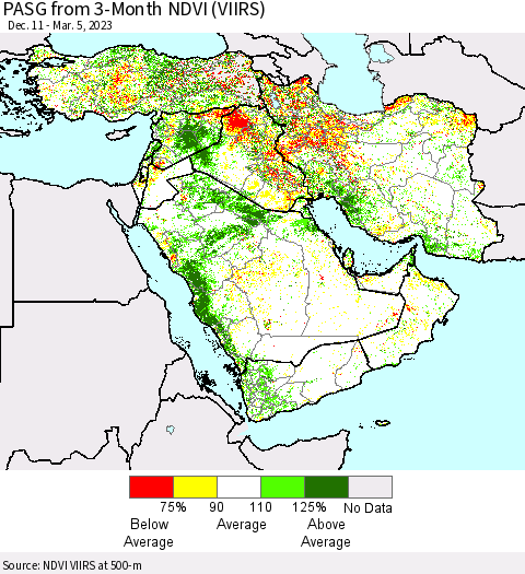 Middle East and Turkey PASG from 3-Month NDVI (VIIRS) Thematic Map For 2/26/2023 - 3/5/2023