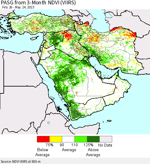 Middle East and Turkey PASG from 3-Month NDVI (VIIRS) Thematic Map For 5/17/2023 - 5/24/2023