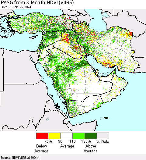 Middle East and Turkey PASG from 3-Month NDVI (VIIRS) Thematic Map For 2/18/2024 - 2/25/2024