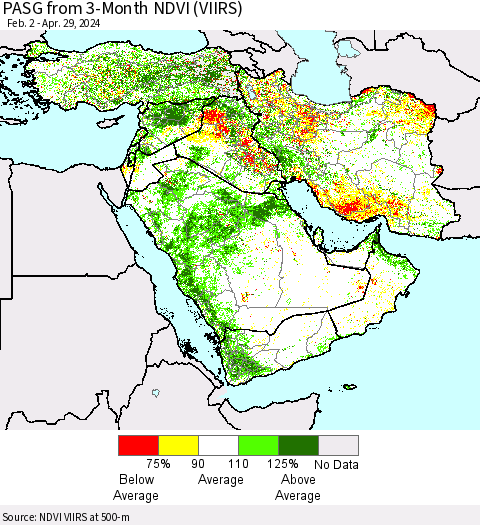 Middle East and Turkey PASG from 3-Month NDVI (VIIRS) Thematic Map For 4/22/2024 - 4/29/2024
