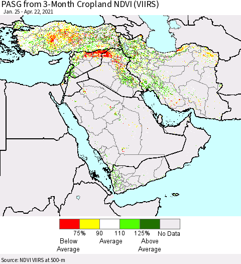 Middle East and Turkey PASG from 3-Month Cropland NDVI (VIIRS) Thematic Map For 4/15/2021 - 4/22/2021