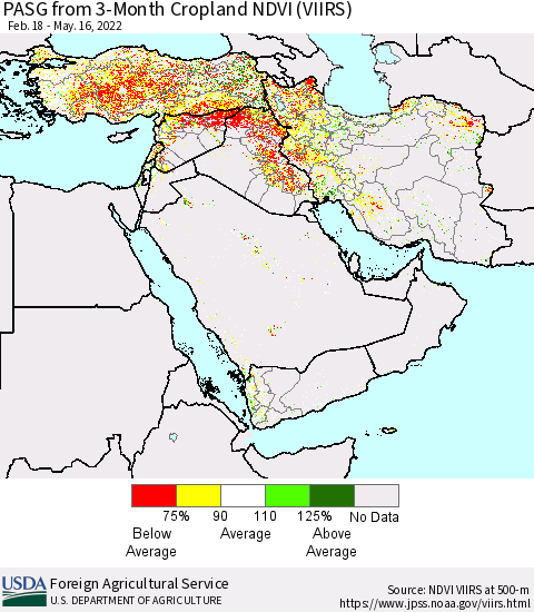 Middle East and Turkey PASG from 3-Month Cropland NDVI (VIIRS) Thematic Map For 5/11/2022 - 5/20/2022