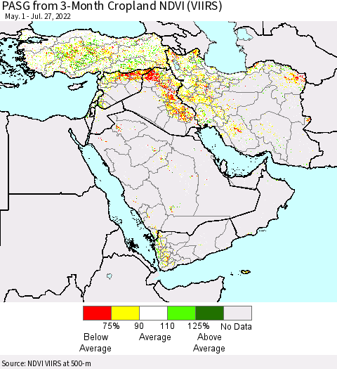 Middle East and Turkey PASG from 3-Month Cropland NDVI (VIIRS) Thematic Map For 7/20/2022 - 7/27/2022