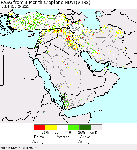 Middle East and Turkey PASG from 3-Month Cropland NDVI (VIIRS) Thematic Map For 9/22/2022 - 9/29/2022