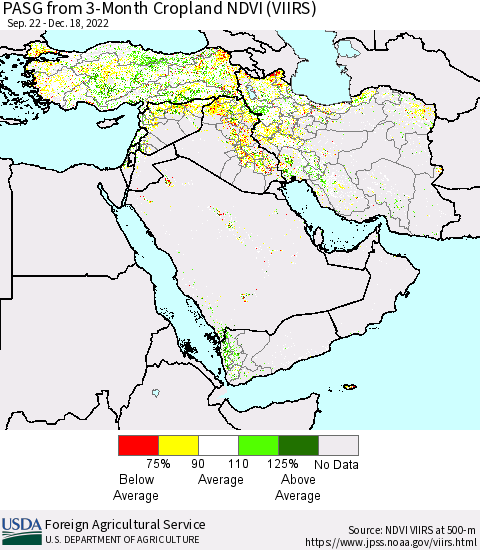 Middle East and Turkey PASG from 3-Month Cropland NDVI (VIIRS) Thematic Map For 12/11/2022 - 12/20/2022