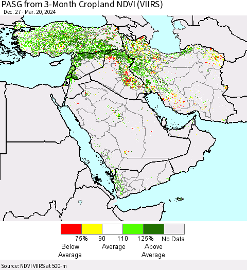 Middle East and Turkey PASG from 3-Month Cropland NDVI (VIIRS) Thematic Map For 3/13/2024 - 3/20/2024