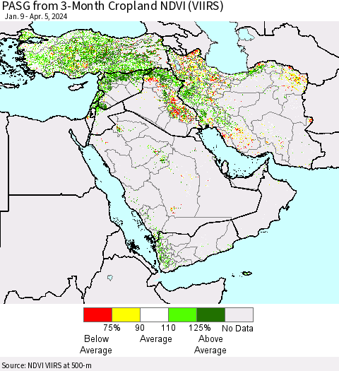 Middle East and Turkey PASG from 3-Month Cropland NDVI (VIIRS) Thematic Map For 3/29/2024 - 4/5/2024