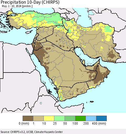 Middle East and Turkey Precipitation 10-Day (CHIRPS) Thematic Map For 5/1/2024 - 5/10/2024