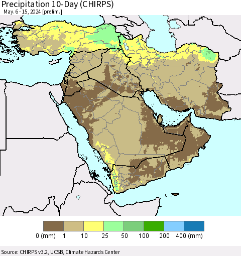 Middle East and Turkey Precipitation 10-Day (CHIRPS) Thematic Map For 5/6/2024 - 5/15/2024