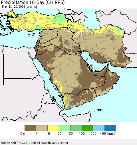 Middle East and Turkey Precipitation 10-Day (CHIRPS) Thematic Map For 5/11/2024 - 5/20/2024