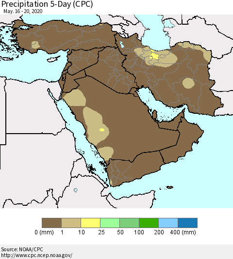 Middle East and Turkey Precipitation 5-Day (CPC) Thematic Map For 5/16/2020 - 5/20/2020