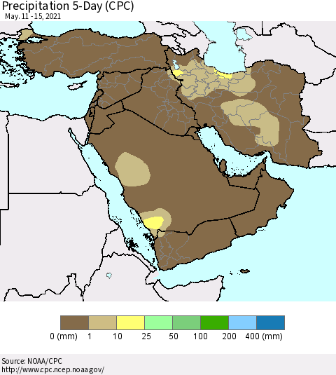 Middle East and Turkey Precipitation 5-Day (CPC) Thematic Map For 5/11/2021 - 5/15/2021