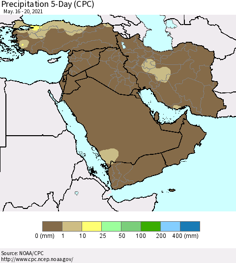 Middle East and Turkey Precipitation 5-Day (CPC) Thematic Map For 5/16/2021 - 5/20/2021