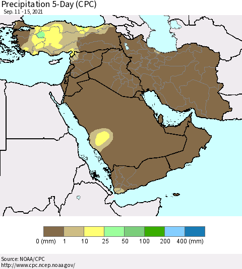 Middle East and Turkey Precipitation 5-Day (CPC) Thematic Map For 9/11/2021 - 9/15/2021