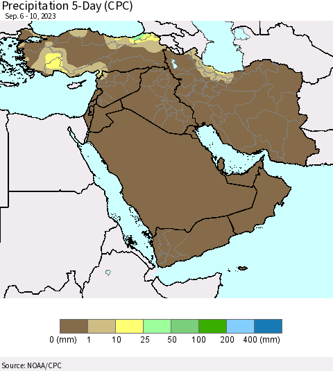 Middle East and Turkey Precipitation 5-Day (CPC) Thematic Map For 9/6/2023 - 9/10/2023