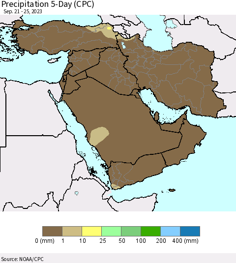 Middle East and Turkey Precipitation 5-Day (CPC) Thematic Map For 9/21/2023 - 9/25/2023