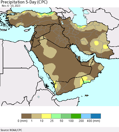 Middle East and Turkey Precipitation 5-Day (CPC) Thematic Map For 11/6/2023 - 11/10/2023