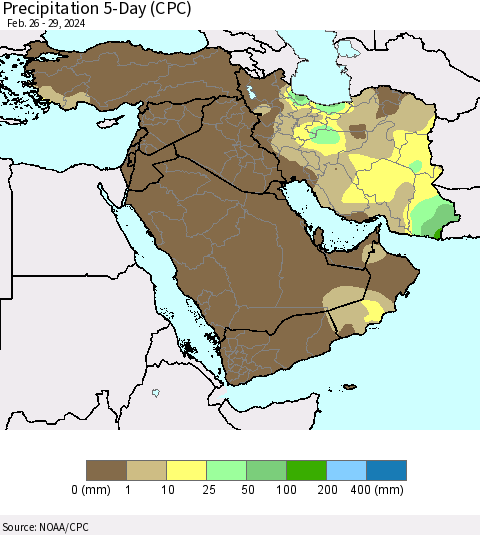 Middle East and Turkey Precipitation 5-Day (CPC) Thematic Map For 2/26/2024 - 2/29/2024