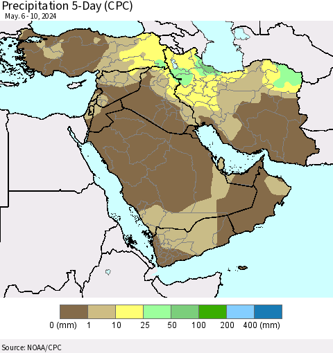 Middle East and Turkey Precipitation 5-Day (CPC) Thematic Map For 5/6/2024 - 5/10/2024