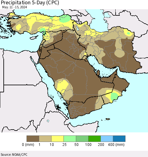 Middle East and Turkey Precipitation 5-Day (CPC) Thematic Map For 5/11/2024 - 5/15/2024