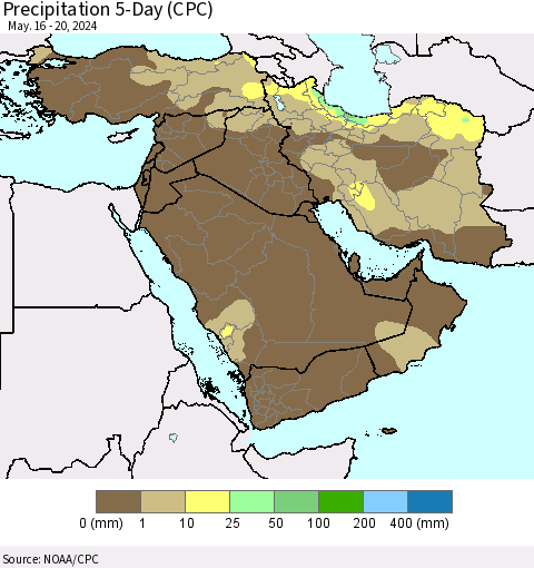Middle East and Turkey Precipitation 5-Day (CPC) Thematic Map For 5/16/2024 - 5/20/2024