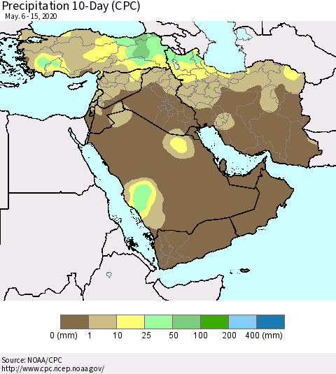 Middle East and Turkey Precipitation 10-Day (CPC) Thematic Map For 5/6/2020 - 5/15/2020