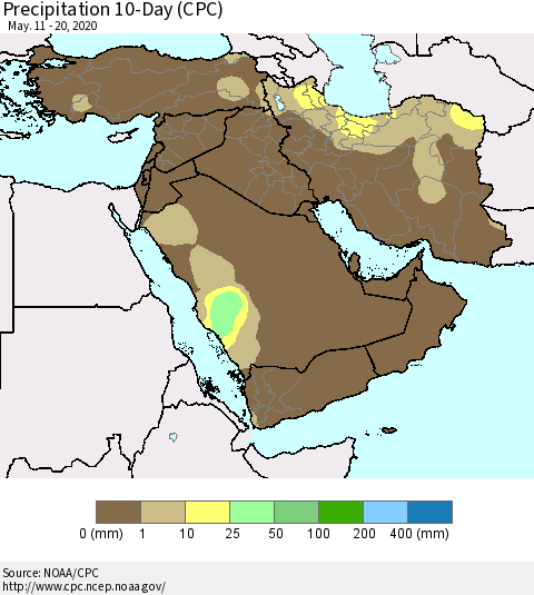Middle East and Turkey Precipitation 10-Day (CPC) Thematic Map For 5/11/2020 - 5/20/2020