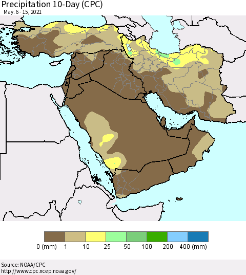 Middle East and Turkey Precipitation 10-Day (CPC) Thematic Map For 5/6/2021 - 5/15/2021