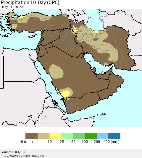 Middle East and Turkey Precipitation 10-Day (CPC) Thematic Map For 5/11/2021 - 5/20/2021